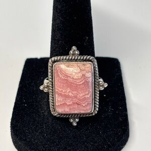 Sterling Silver Rhodochrosite Ring, Sz 8, Southwestern Style